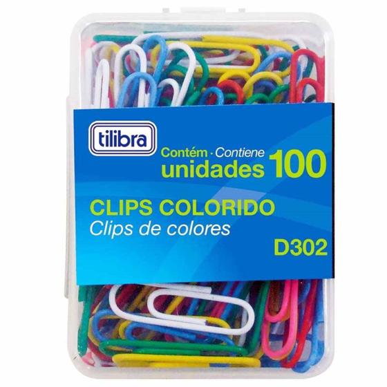 Clips para Papel Colorido D302 Tilibra 100 Unidades Clips Magazine