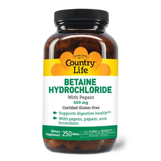 Imagem de Cloridrato de Betaína Country Life com pepsina 600 mg - 250 Comprimidos