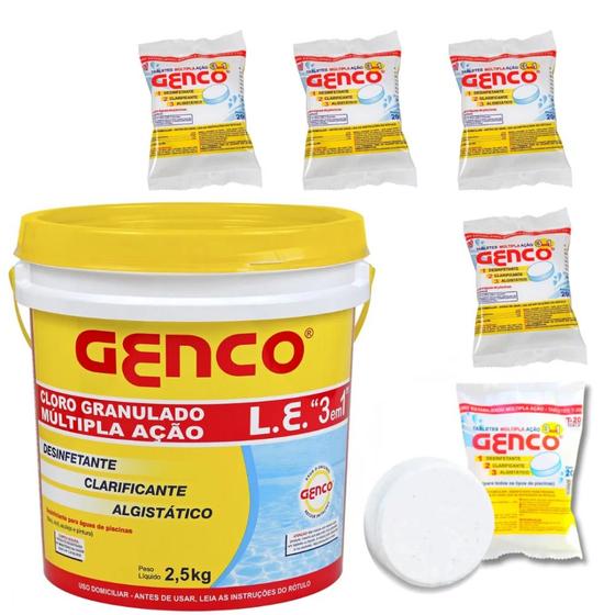 Cloro Estabilizado Granulado Balde 2,5kg 3 em 1 + 5 Pastilhas Tripla