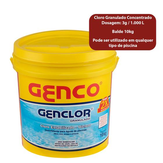 Imagem de Cloro Genco Genclor Piscinas Concentrado Granulado Estabilizado Puro Balde 10kg