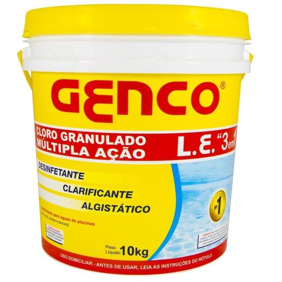 Cloro Granulado Balde com 10kg 3 em 1 Cloro Clarificante e Algistatico Genco Menor preço em Cloro Granulado Balde com 10kg 3 em 1 Cloro Clarificante e Algistatico Genco