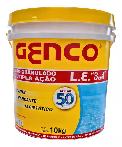 Imagem de Cloro Granulado P/ Piscina 3 Em 1 Genco (10 Kg) Múltipla Ação