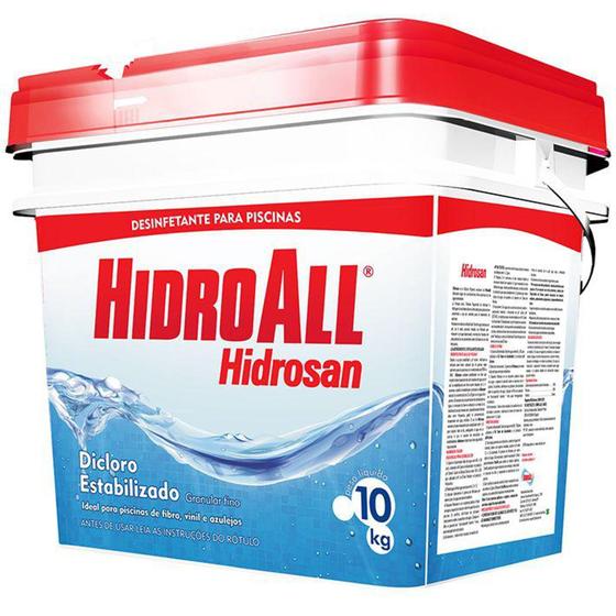 Cloro Hidrosan Plus 10Kg Tampa Vermelha - Hidroall Menor preço em Cloro Hidrosan Plus 10Kg Tampa Vermelha - Hidroall