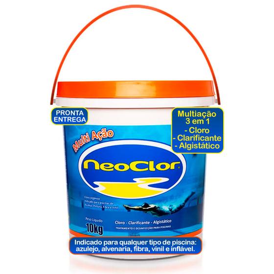 Cloro Neoclor Multiação 3 em 1 Estabilizado Granulado Para Piscinas Balde 10kg Menor preço em Cloro Neoclor Multiação 3 em 1 Estabilizado Granulado Para Piscinas Balde 10kg