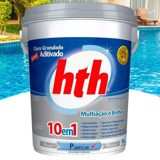 Imagem de Cloro Para Piscina 10 em 1 Cloro Granulado Hth (10 Kg) Hth Clarificante e Algicida 