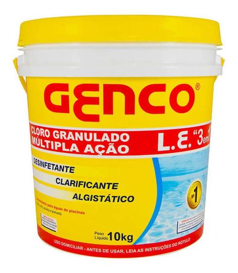 Imagem de Cloro Para Piscina 10kg Genco 3x1 Clarificante Algistático