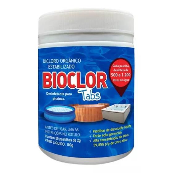 Imagem de Cloro Piscina Inflável Plástica 50 Pastilhas 2g Bioclor Tabs