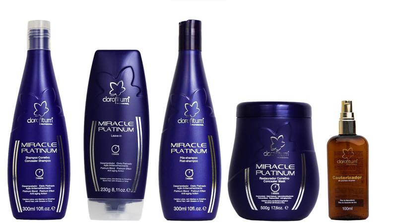 Imagem de Clorofitum Miracle Platinum Shampoo e Leave-in e Pós-Shampoo e Máscara e Cauterizador 100 ml