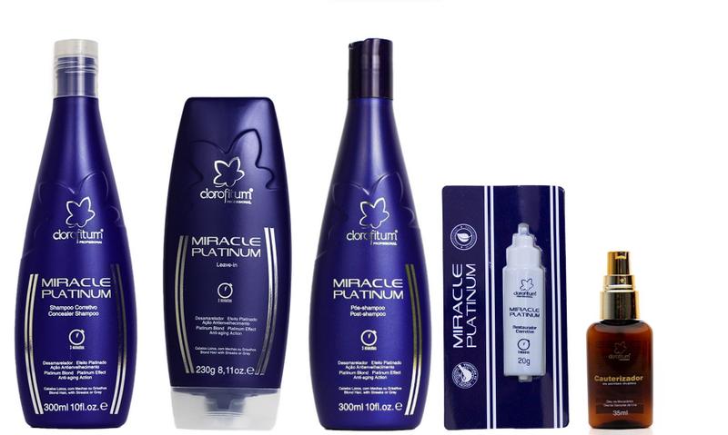 Imagem de Clorofitum Miracle Platinum Shampoo e Leave-in e Pós-Shampoo e Restaurador Monodose e Cauterizador