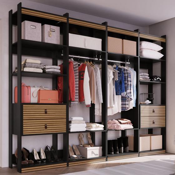 Imagem de Closet 4 Gavetas 12 Prateleiras Preto Brise 10102 - Genialflex