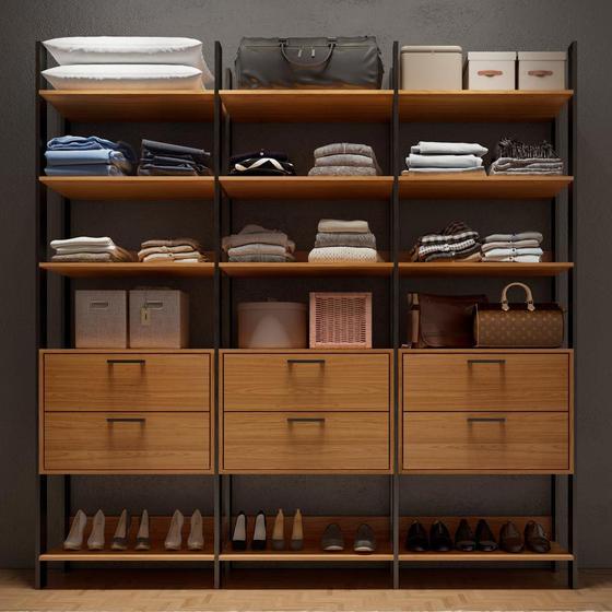 Imagem de Closet 6 Gavetas 12 Prateleiras 100% Mdf Tw405 Freijó/preto Fosco - Dalla Costa