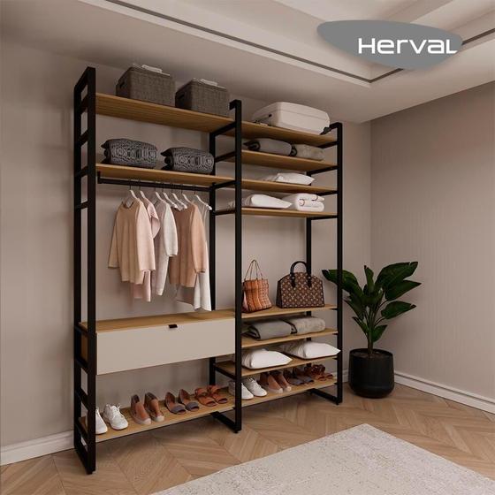 Imagem de Closet Aberto com 1 Gaveta e 11 Prateleiras Herval Valence, Cedro/Off White