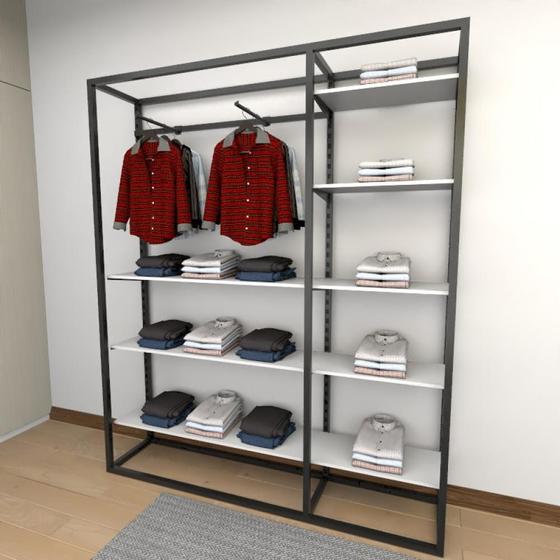 Imagem de Closet araras, guarda roupas aberto industrial com 29 peças preto e branco fdprb278
