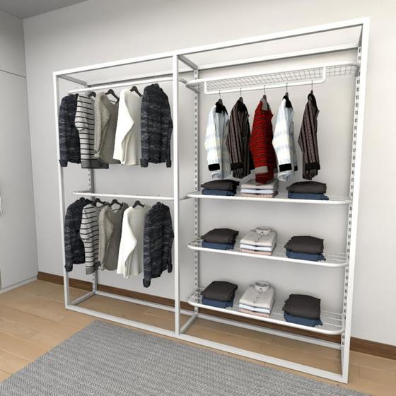 Imagem de Closet araras, guarda roupas aberto industrial com 8 peças branco fdbrb55