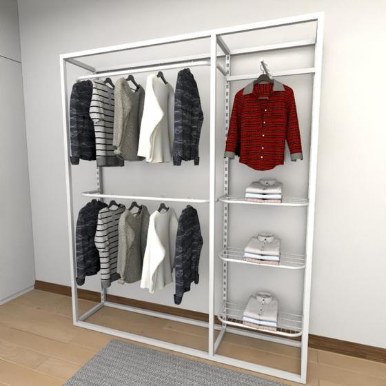 Imagem de Closet araras, guarda roupas aberto industrial com 9 peças branco fdbrb294