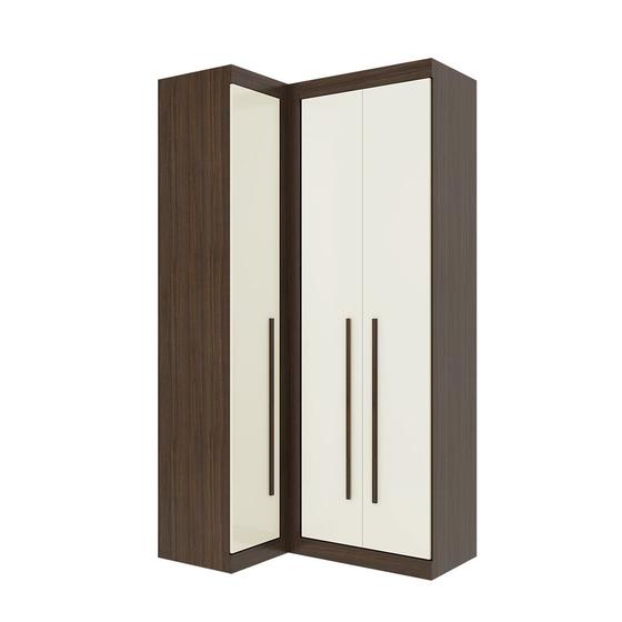 Closet Canto Guarda Roupa para Quarto Modulado Classic 3 Portas e 2 Gavetas Amêndoa/Off White Menor preço em Closet Canto Guarda Roupa para Quarto Modulado Classic 3 Portas e 2 Gavetas Amêndoa/Off White