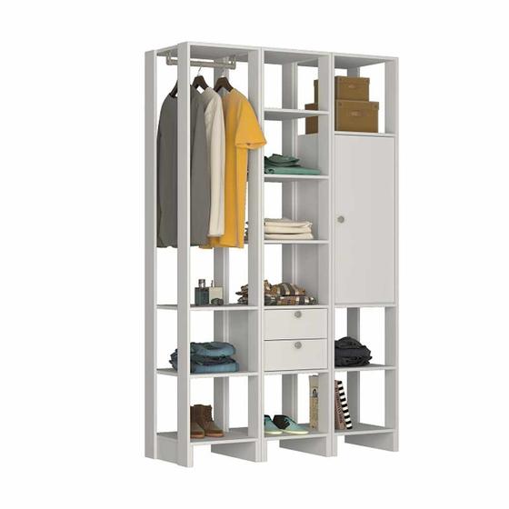 Imagem de Closet com 1 Cabideiro, 2 Gavetas, 1 Porta com 2 prateleiras e 11 nichos EY105-6-7 Linha Yes Emovell