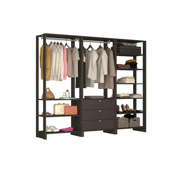 Imagem de Closet com 2 Cabideiros, 3 Gavetas e 10 nichos EY101-2-3 Linha Yes Naturart