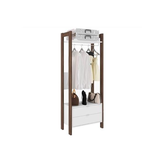 Imagem de Closet de Casal AZ1011 Armário Alto c/ 1 Prateleira e 2 Gavetas Branco/Nogal - Tecno Mobili