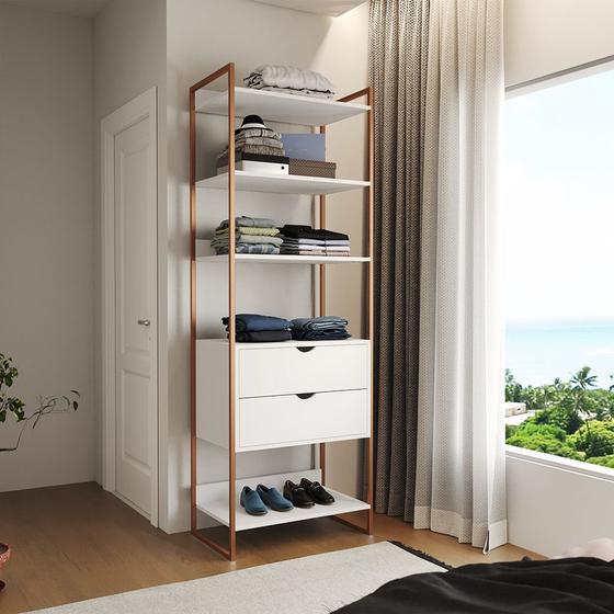 Imagem de Closet Solteiro Estilo Industrial Loft 1 Módulo com Gaveta Branco Base Cobre