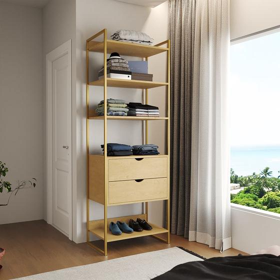 Imagem de Closet Solteiro Estilo Industrial Loft 1 Módulo com Gaveta Canelabase Dourada