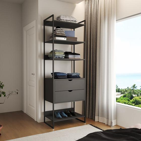 Imagem de Closet Solteiro Estilo Industrial Loft 1 Módulo com Gaveta Preto Ferro Preto 