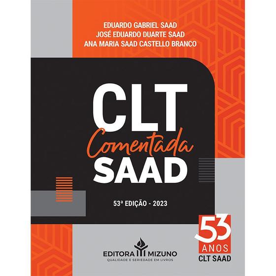 Imagem de CLT Comentada SAAD 53ª Edição 2023 - Editora Mizuno