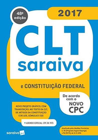 Imagem de Clt Saraiva e Constituição Federal - Acompanha Clt Legislação Saraiva de Bolso - 2017