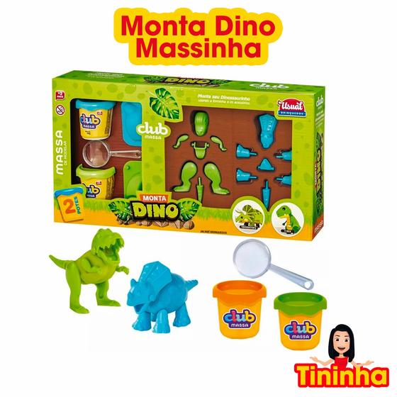 Imagem de Club Massa Monta Dino Mini Kit Completo Sortido Massinha de Modelar Infantil Dinossauro