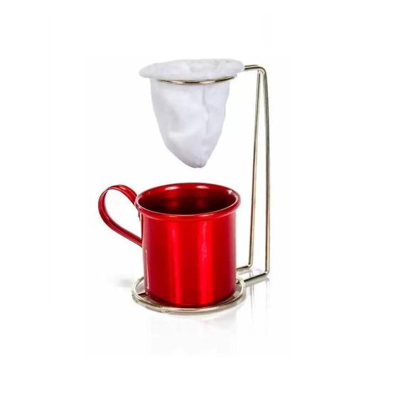 Imagem de Coador Com Base De Madeira Com 1 Caneca De Aluminio 90 Ml