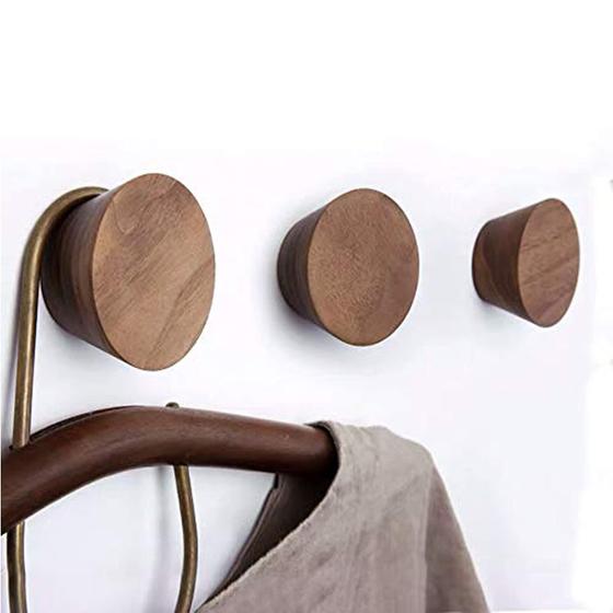 Imagem de Coat Hooks MyKimono Natural Wooden, 3 peças, suporte de parede (nogueira preta)