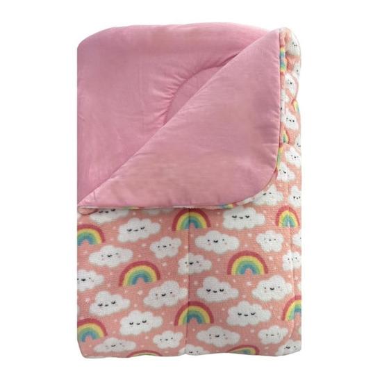 Imagem de Coberdrom Cama Júnior Dupla Face Plush Nuvens e Malha Rosa Arrumadinho Enxovais