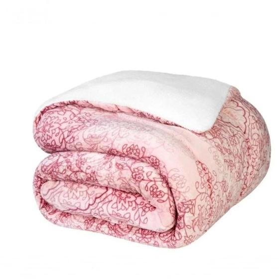 Imagem de Coberdrom Casal Dupla Face Plush e Sherpa Estampado Casal Canela - Rosa