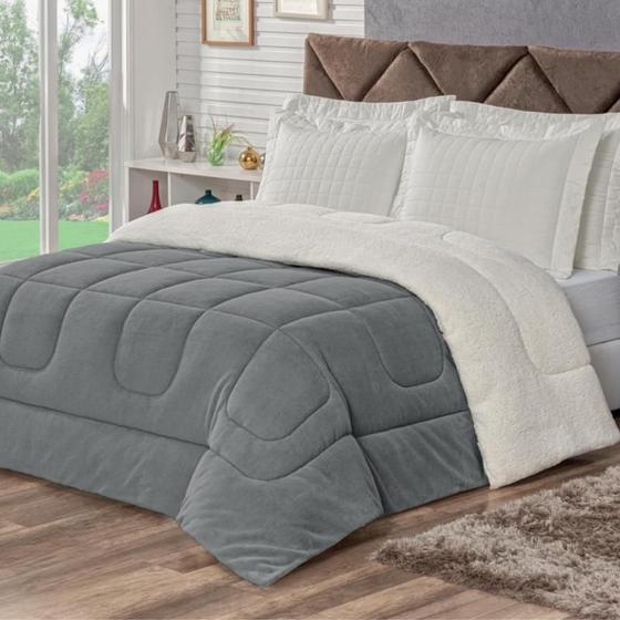 Imagem de Coberdrom Casal King Veneza 1 Peça  Manta Sherpa Fleece Cinza