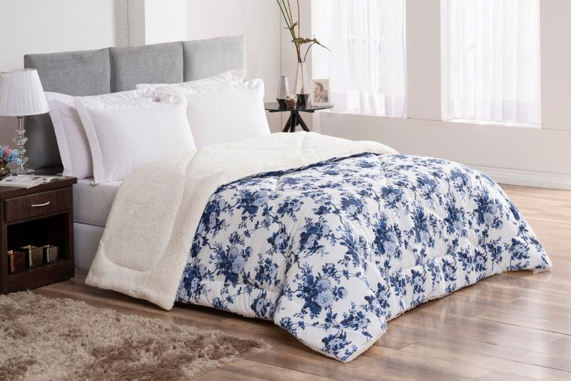 Imagem de Coberdrom Casal Queen Winter 100% Algodão Sherpa 01 Peça - Floral Azul