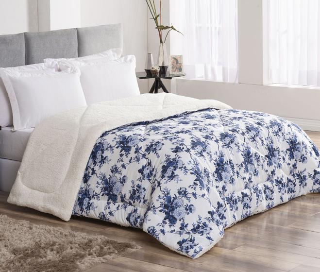 Imagem de Coberdrom Casal Queen Winter Sherpa 01 Peça Floral Azul