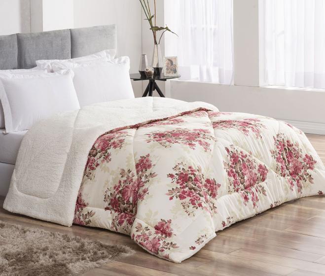 Imagem de Coberdrom Casal Queen Winter Sherpa 1 Peça Floral Vermelho