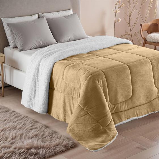 Imagem de Coberdrom Dupla Face Soft E Sherpa Casal Queen 2.20m x 2.40m - Caramelo