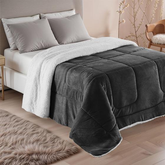 Coberdrom Dupla Face Soft E Sherpa Casal Queen 2.20m x 2.40m - Preto Menor preço em Coberdrom Dupla Face Soft E Sherpa Casal Queen 2.20m x 2.40m - Preto