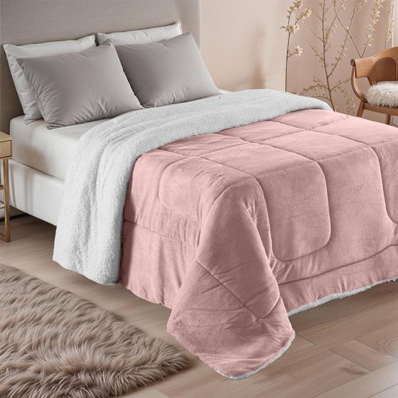 Imagem de Coberdrom Dupla Face Soft E Sherpa Casal Queen 2.20m x 2.40m - Rosê