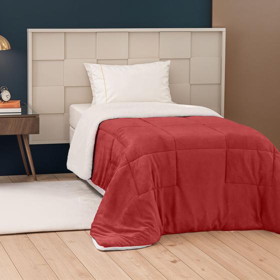 Imagem de Coberdrom Dupla Face Soft E Sherpa Solteiro 1.60m x 2.40m - Vermelho