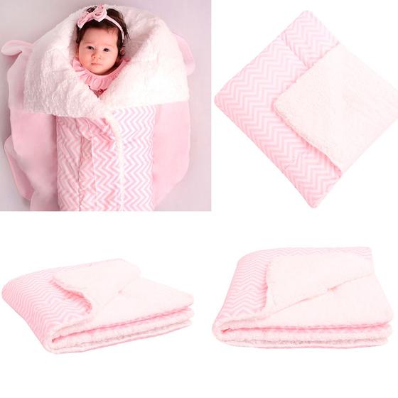 Imagem de Coberdrom Edredom com Sherpa para Bebê Chevron Rosa 1 Peça