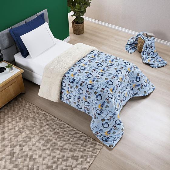 Imagem de Coberdrom Edredom Manta flannel infantil Cama Solteiro Para o frio com sherpa estampado