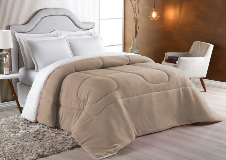 Imagem de Coberdrom king Size Dupla Face - Sherpa com Manta Coral Fleece Avelã