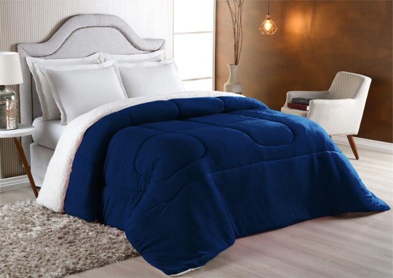Imagem de Coberdrom King Size Dupla Face - Sherpa com Manta Coral Fleece Marinho
