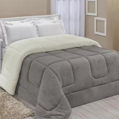 Imagem de Coberdrom Queen Size Pele De Carneiro Sherpa Dupla Face Aspen Cinza
