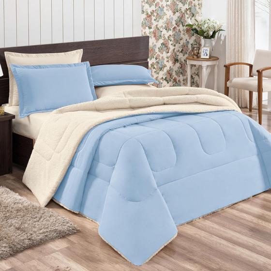 Imagem de Coberdrom Sherpa Casal 1pç  DUPLA FACE  PERCAL 180 FIOS E SHERPA