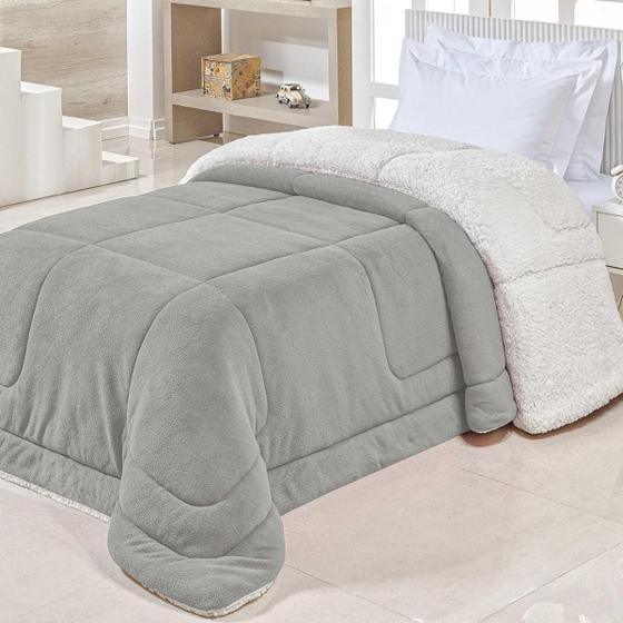 Imagem de Coberdrom Solteiro Dupla Face em Sherpa e Manta Soft 1,60m x 2,40m - Proteção Premium o Ano Todo