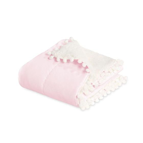 Imagem de Cobertor Bebê Hipoalergênico Dupla Face Com Pompom - Rosa