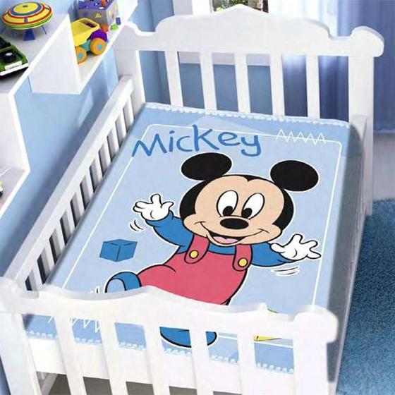 Imagem de Cobertor Bebê Jolitex Raschel Mickey Passinhos ul Claro